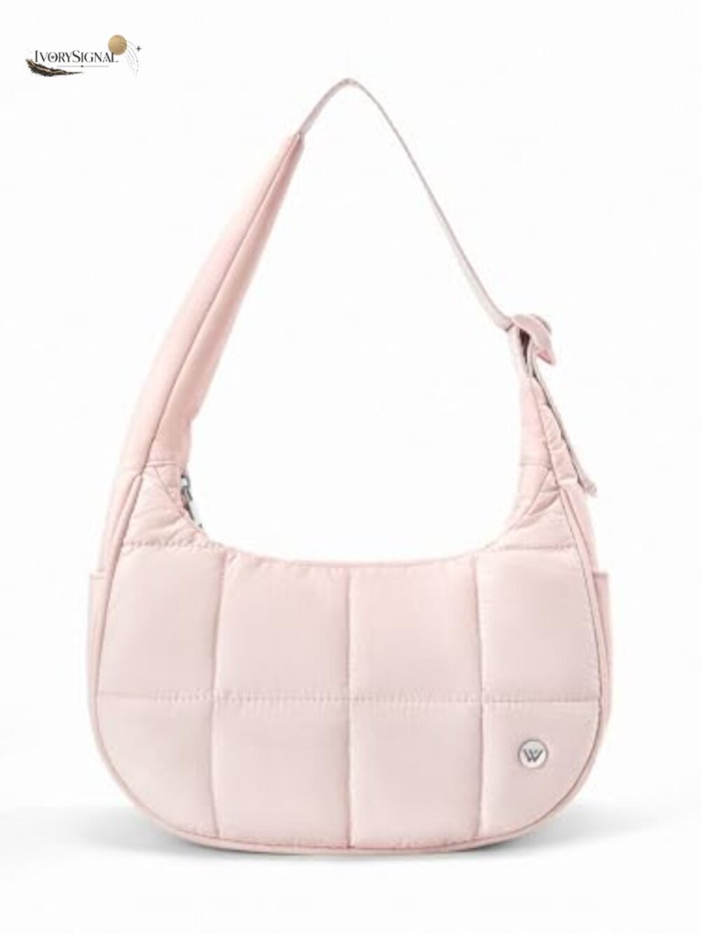Small Puffer Crescent Shoulder Bag, Nylon Quilted Purses with Adjustable Strap